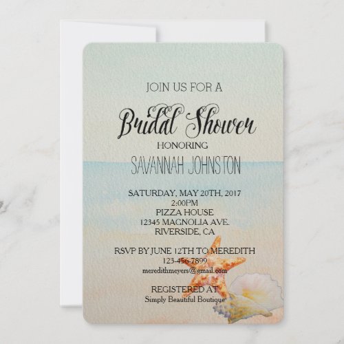 Beach Tropical with Starfish bridal shower Invitation