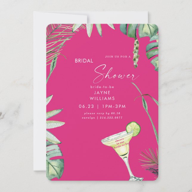 Beach Tropics Hot Pink Margarita Bridal Shower Invitation (Front)