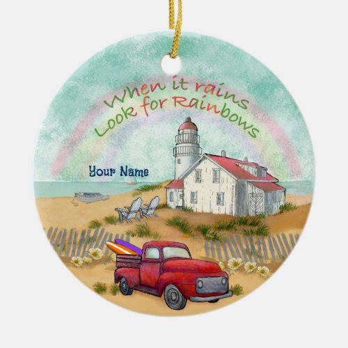 Beach Truck Lighthouse Ceramic Ornament