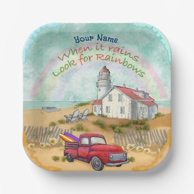 Beach Truck Lighthouse  Paper Plates (Front)