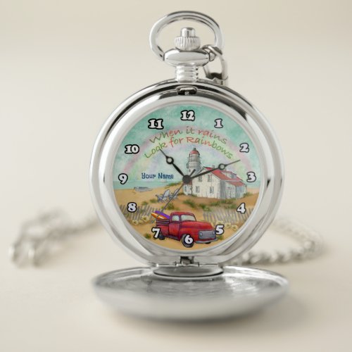 Beach Truck Lighthouse Pocket Watch