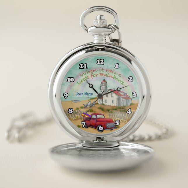 Beach Truck Lighthouse Pocket Watch (Inside)