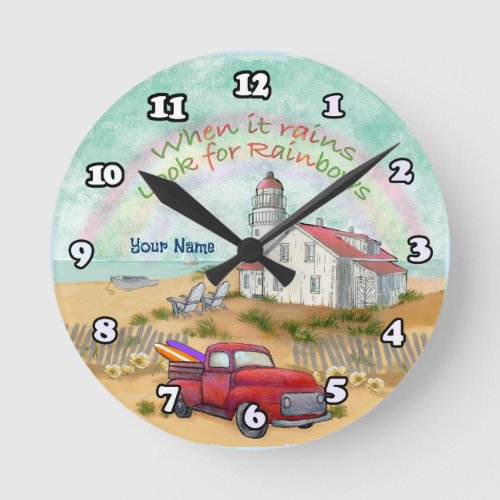 Beach Truck Lighthouse Round Clock