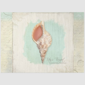 Beach Trumpet Sea Shell Blue Watercolor Decoupage Tissue Paper