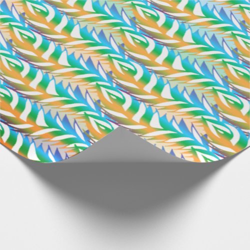 Beach turquoise and yellow fun feather pattern wrapping paper