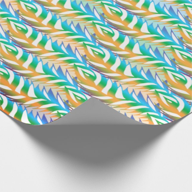 Beach turquoise and yellow fun feather pattern wrapping paper (Corner)