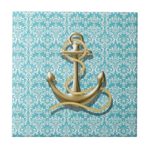 beach turquoise damask sailor nautical anchor ceramic tile