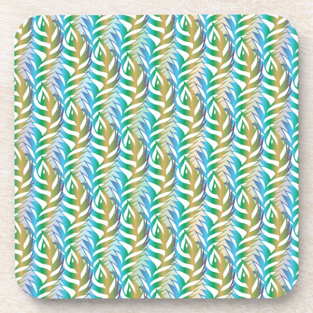Beach turquoise fun feather pattern. beverage coaster (Front)