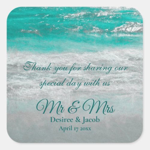 Beach Turquoise Tropical Coastal Ocean Waves Square Sticker