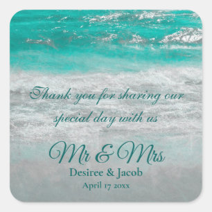 Beach Turquoise Tropical Coastal Ocean Waves Square Sticker