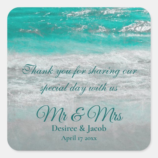 Beach Turquoise Tropical Coastal Ocean Waves Square Sticker (Front)