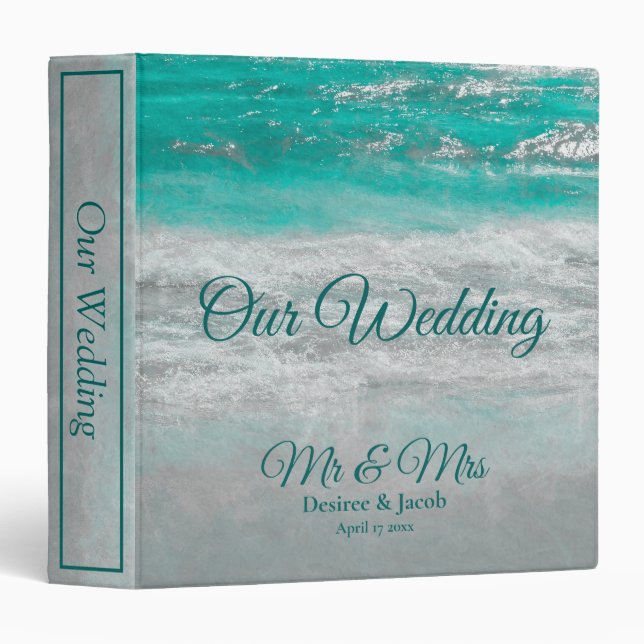 Beach Turquoise Tropical Ocean Waves Coastal 3 Ring Binder (Front/Spine)