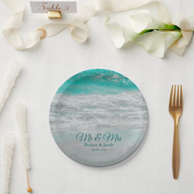 Beach Turquoise Tropical Ocean Waves Coastal Paper Plates (Wedding)