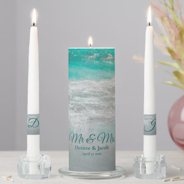 Beach Turquoise Tropical Ocean Waves Coastal Unity Candle Set (In Situ)