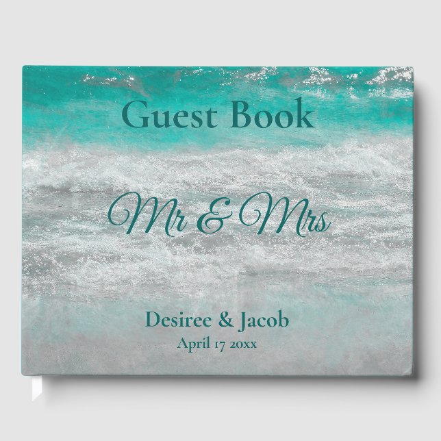 Beach Turquoise Tropical Ocean Waves Wedding Guest Book (Front)