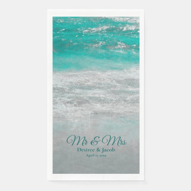 Beach Turquoise Tropical Ocean Waves Wedding Paper Guest Towels (Front)