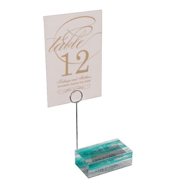 Beach Turquoise Tropical Ocean Waves Wedding Place Card Holder (Corner)
