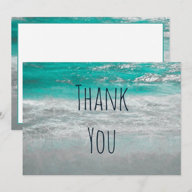 Beach Turquoise White Coastal Ocean Wave Thank You Card (Front/Back)