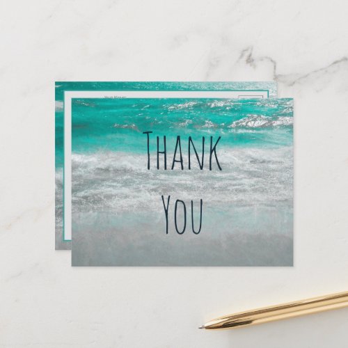 Beach Turquoise White Coastal Ocean Wave Thank You Postcard