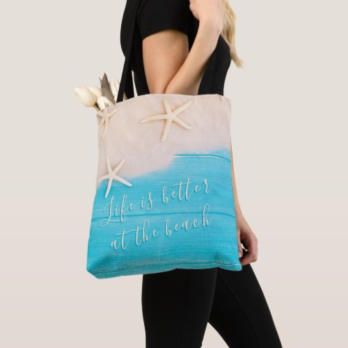 Beach Turquoise Wood and starfish Tote Bag