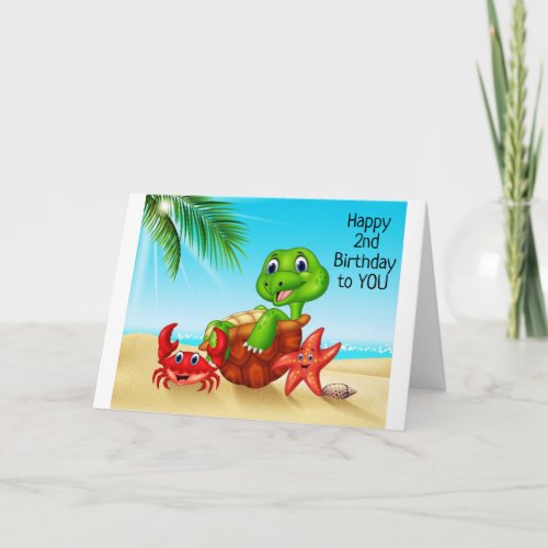 BEACH TURTLE SAYS HAVE FUN ON YOUR 2nd BIRTHDAY Card