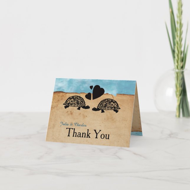 Beach Turtle Whimsical Personalized Thank You Card (Front)