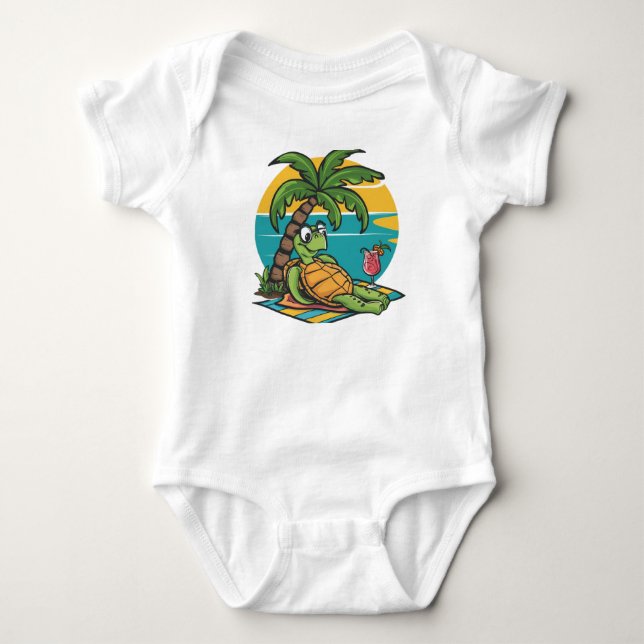 Beach Turtle with Coconut Drink Baby Bodysuit (Front)
