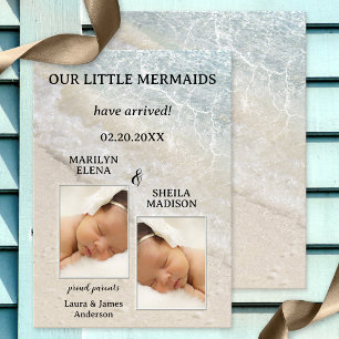Beach Twins Baby Birth Photo Announcement Card