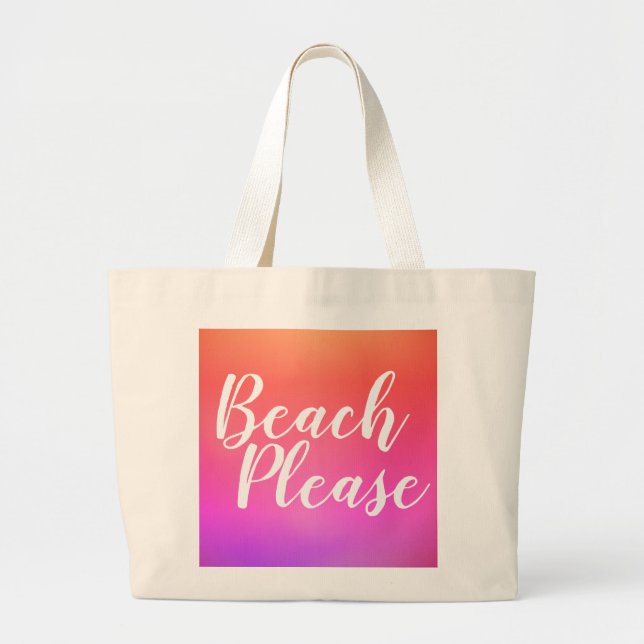 Beach Typography Orange Pink Ombre  Large Tote Bag (Front)