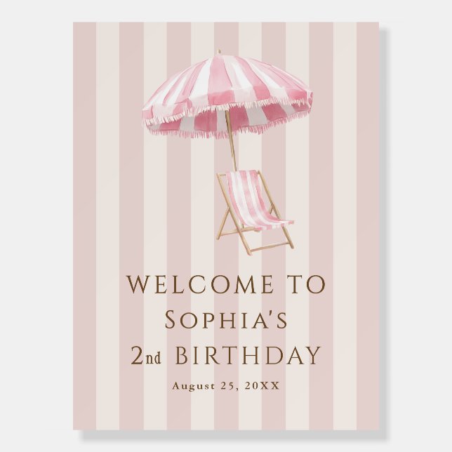 Beach Umbrella 2nd Birthday Party Welcome Foam Board (Front)