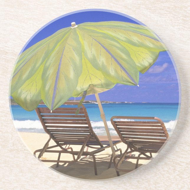 Beach Umbrella, Abaco, Bahamas Drink Coaster (Front)