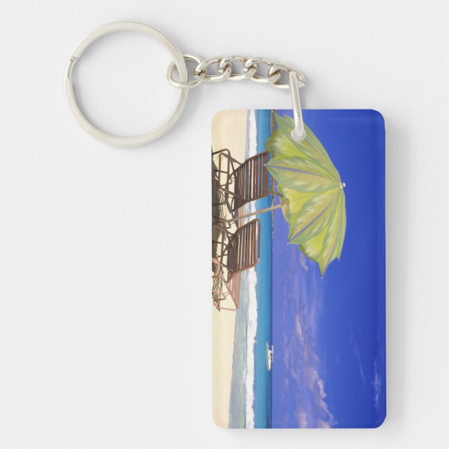 Beach Umbrella, Abaco, Bahamas Keychain (Front)