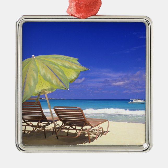 Beach Umbrella, Abaco, Bahamas Metal Ornament (Front)