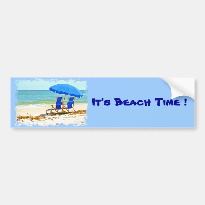 Beach, Umbrella and Chairs at the Shore Bumper Stickers