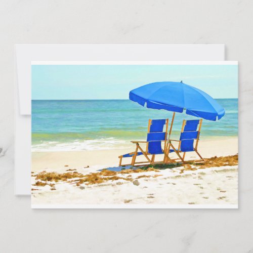 Beach, Umbrella and Chairs at the Shore Custom Invite