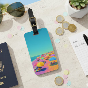 Beach Umbrella Bright Colorful Tropical Luggage Tag