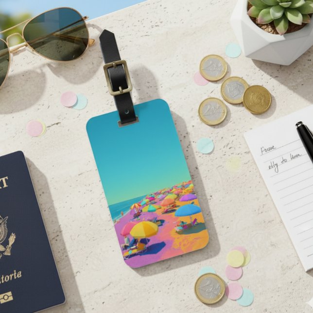 Beach Umbrella Bright Colorful Tropical Luggage Tag (Creator Uploaded)