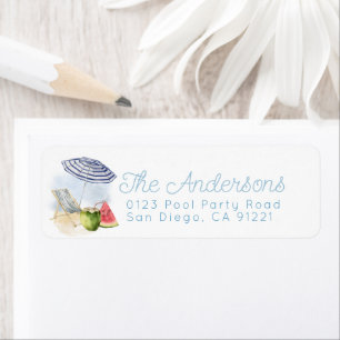 Beach Umbrella & Chairs Watermelon Return Address Label