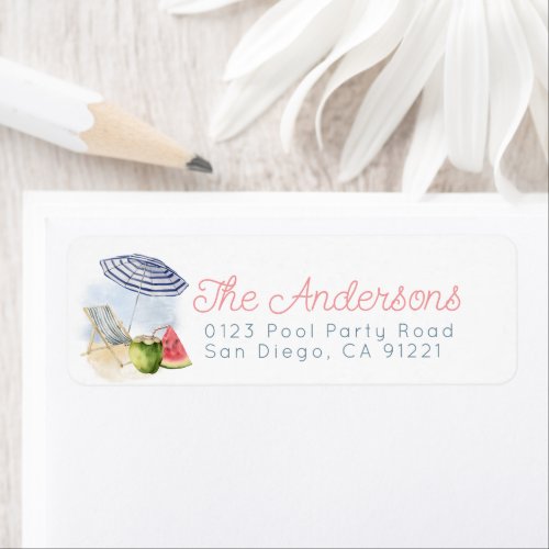 Beach Umbrella & Chairs Watermelon Return Address Label