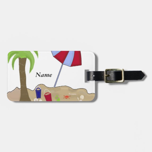 Beach Umbrella in the Sand Luggage Tag (Front Horizontal)