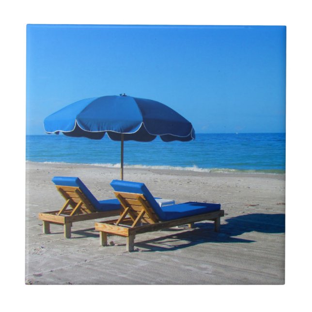 Beach Umbrella Lounge Chairs Ceramic Tile (Front)