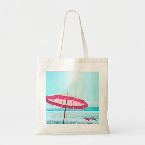 Beach Umbrella Ocean Blue Summer Surf Pink  Tote Bag