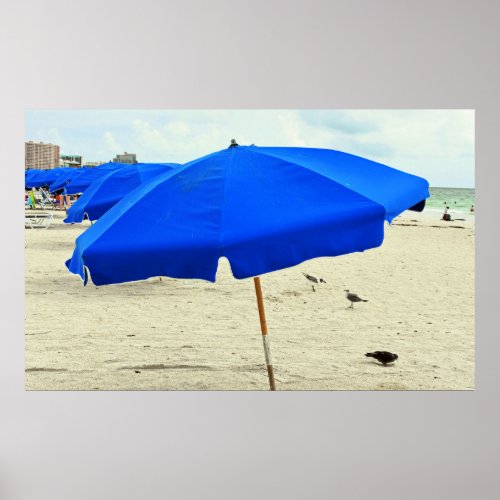 Beach Umbrella Seagulls Beach Sand Poster