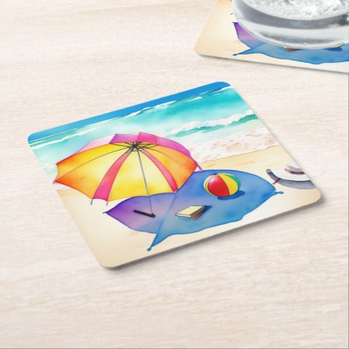 Beach umbrella  square paper coaster
