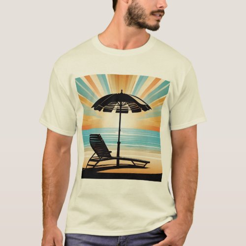 Beach Umbrella Vista Tee _ Sunny Shoreline Scene