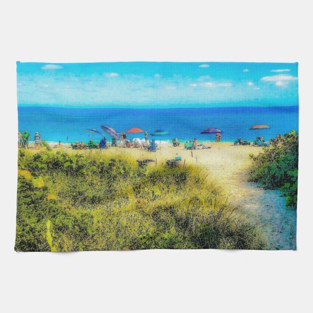 Beach Umbrellas along the Ocean Kitchen Towel (Horizontal)