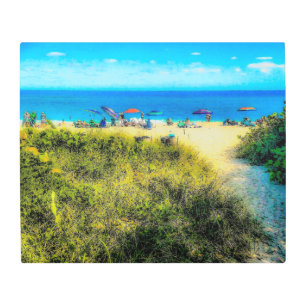 Beach Umbrellas along the Ocean Metal Print