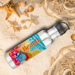 Beach Umbrellas In the Sand Stainless Steel Water Bottle<br><div class="desc">Waves on a sandy beach, a surfer and sunbathers under colorful umbrellas, this personalized tumbler features your name and "Beach Life" on the front and on the back, any message on the turquoise strip - we show "STAYING COOL! MAY NOT CONTAIN WATER." Fun for summer, vacation or gift as a...</div>