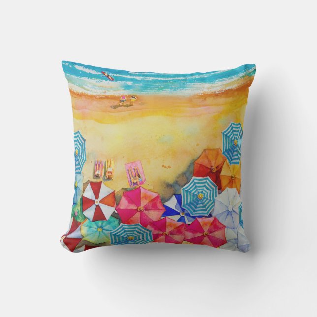 Beach Umbrellas Sand Outdoor Pillow (Front)