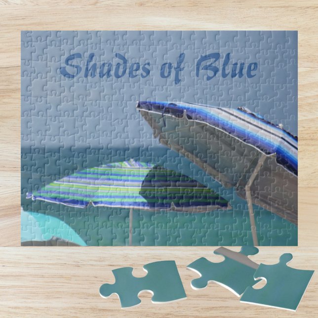 Beach Umbrellas Shades of Blue Customizable Jigsaw Puzzle (Creator Uploaded)